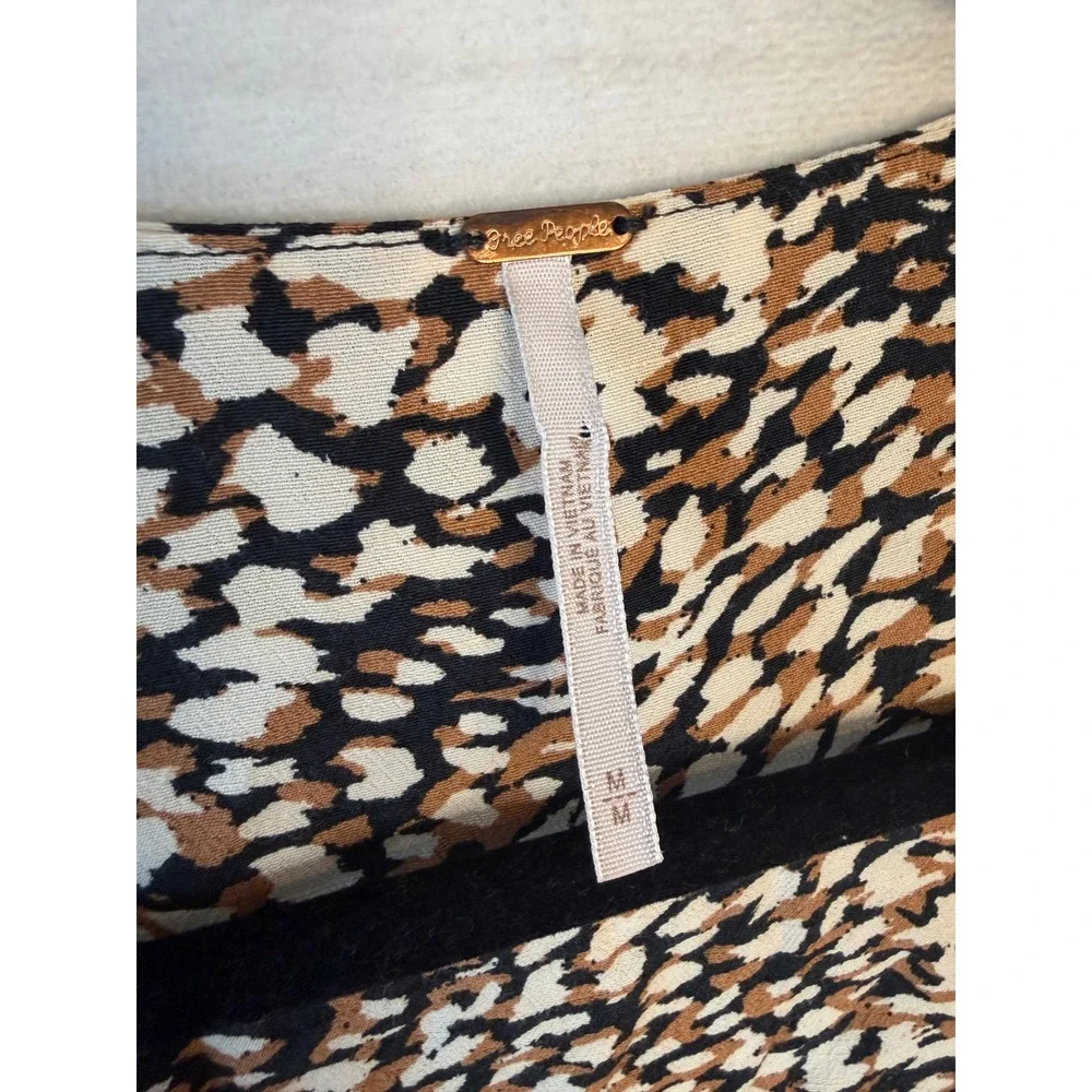 Free People Leopard Print Ruffle Wrap Mini Dress Tan Black White OB779011 Size M